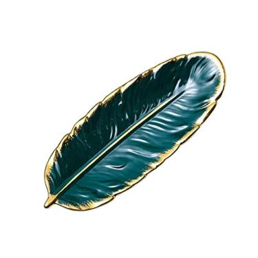 Imagem de Bandeja de Penacho Realista Prato Folha Cerâmica Decorativa para Frutas Petiscos Sobremesas Jóias Anéis Pratos Pequenos Objetos Suporte Mesa Decoração