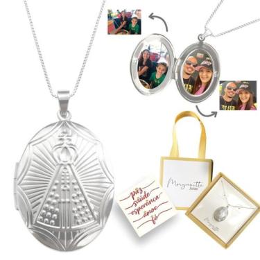 Imagem de Colar Relicário 2 fotos Nossa Sra Aparecida 60cm fé prata 925 - Morgan