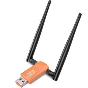 Imagem de Adaptador WiFi USB sem fio para PC de mesa, Techkey AC1300Mbps Dongle de rede com banda dupla 2,4GHz/400Mbps 5GHz/867Mbps 5dBi antena de alto ganho para laptop compatível com Windows 11/10-laranja