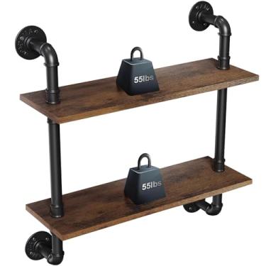 Imagem de pcagfaajmh Prateleira de cachimbo retrô preta industrial prateleira flutuante cafeteria prateleiras de cozinha prateleira de exibição de parede para decoração de quarto e sala de estar, 2 camadas (60