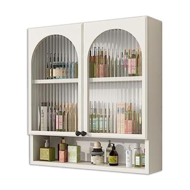 Imagem de Armário suspenso de cozinha, armário de remédios de banheiro de 3 camadas, organizador de maquiagem de parede, portas de vidro temperado (cor: branco, tamanho: 60 * 15 * 80 cm) (branco 50 * 15 * 80