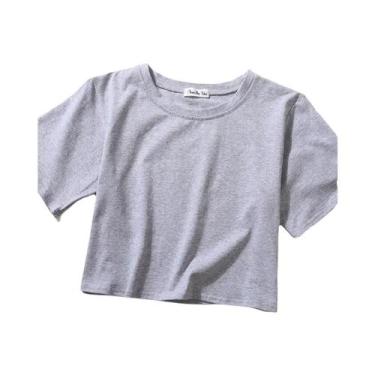 Imagem de Camiseta Feminina De Verão Em Algodão Com Manga Curta, Decote Redondo,