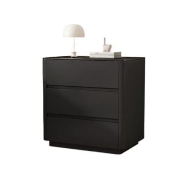 Imagem de VHDY85KA Mesa lateral de madeira preta mesa de cabeceira quarto armazenamento de cabeceira doméstico três gavetas armário de vidro prateleira de armazenamento (pequena)