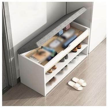 Imagem de Banco de armazenamento para armário de sapatos, pequeno organizador de entrada com portas dobráveis, sapateira interna compacta para quarto, sala de estar, corredor – solução elegante para economia de