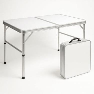 Imagem de Mesa Dobrável de Aluminio Portátil Vira Maleta Camping Praia Tampo MDF com alça para churrasco e praia(90x60)