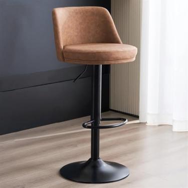 Imagem de Banquetas de bar de couro PU com altura para balcão, banquetas modernas de café da manhã sem braços com apoio para os pés, cadeiras de bar giratórias ajustáveis em altura - Banqueta de ilha de cozinha