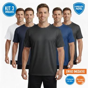 Imagem de Kit 3 Camiseta Masculina Dry Fit Premium Academia Treino Corrida Fitne