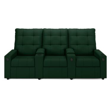 Imagem de Poltrona do Papai Reclinável Cinema 3 Lugares Manual Baú USB Haifa F05 Veludo Verde E - Lyam Decor