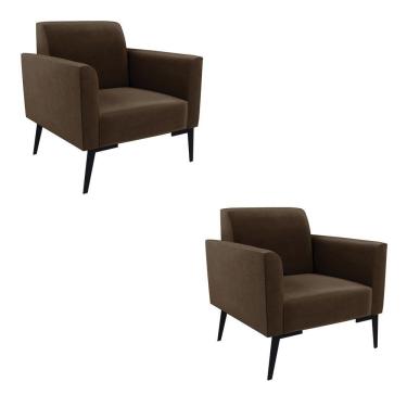 Imagem de Kit 2 Poltronas Pés Villach Marisa Suede D03 - D\'rossi Cor Marrom
