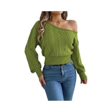 Imagem de Suéter Feminino De Tricô Com Ombros Descobertos E Manga Longa, Casual 