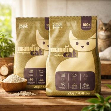 Imagem de 2 Pacotes de Areia Granulado Higiênico Natural para Gatos Mandiocat  A