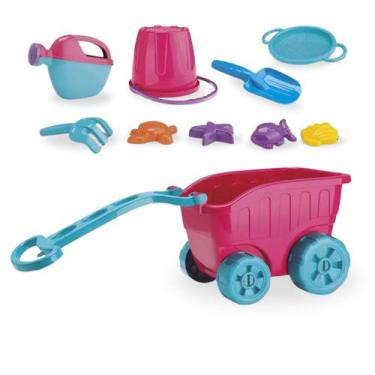 Imagem de Carriola Praia Com Acessórios Rodinhas e Alça Puxar Regador - Divertoy