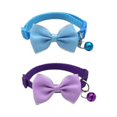 Imagem de Coleira Ajustável De Cor Sólida Para Gatos Com Laço E Sino, Fivela De 
