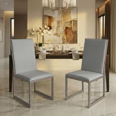 Imagem de Cadeira de Jantar Kit 2 Elisa Base de Ferro Fendi com Estofado Linho -