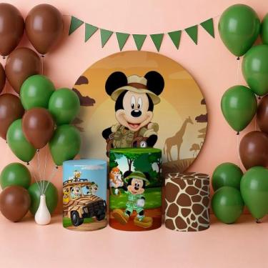 Imagem de Capas Painel Redondo Cilindro Mickey Safari - Painel De Festa