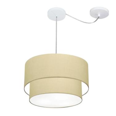 Imagem de Lustre Pendente Duplo Cilíndrico Md-4364 para Área Interna com Desvio de Centro algodão-crú Vivare Brasil Iluminação