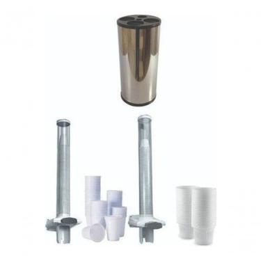 Imagem de Kit Lixeira e Dispensador de Copos Lixeira Copos + Dispensador para Água e Café Organização Aço Inox com 4