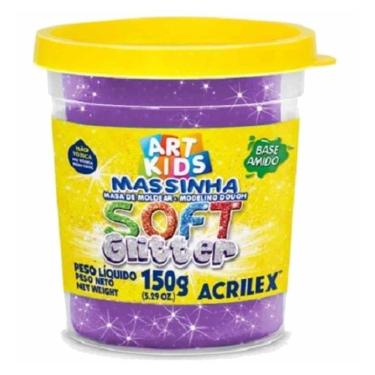Imagem de Massinha para Modelar Escolar Acrilex Soft com Glitter Fórmula à Base de Amido Não Tóxica Pote 150G Violeta