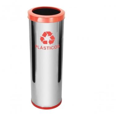 Imagem de Lixeira Higipack 30L Aço Inox Abertura Manual com Bandeja Interna Plástica para Coleta Seletiva Amarelo Azul Cinza