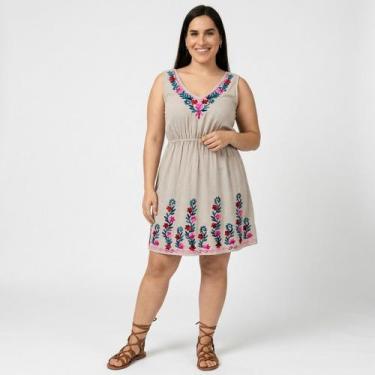 Imagem de Vestido Indiano Curto Regata Estonado Elástico na Cintura - - Sarat Mo