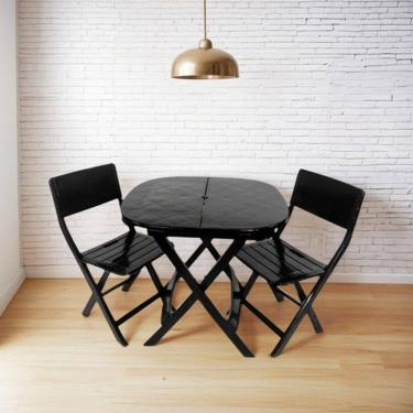 Imagem de Jogo de Mesa Dobrável JSN com 2 Cadeiras Estrutura em Plástico Assentos Fixos para Pisc...