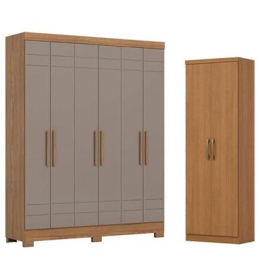 Imagem de Guarda Roupa 6 Portas 2 Gavetas Vini Nature Avelã com Armário Multiuso