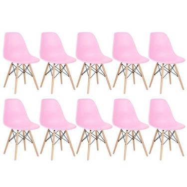 Imagem de Laraz, Kit 10 cadeiras Charles Eames Eiffel DSW com pés de madeira cla