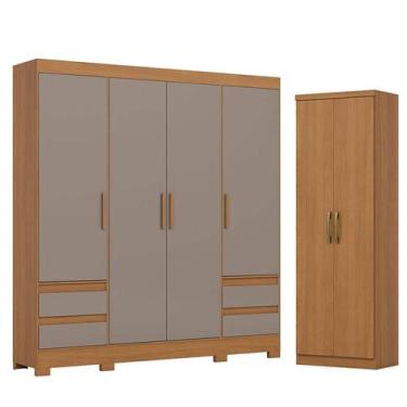 Imagem de Guarda Roupa Casal 04 portas 04 Gavetas B383 Cinamomo Avelã com Armári
