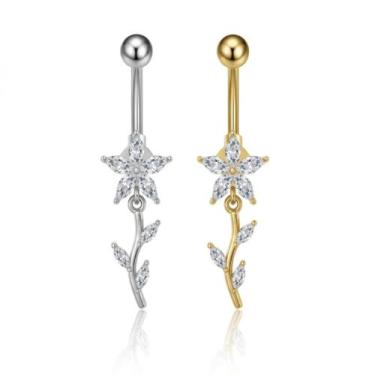 Imagem de Piercing umbigo flor luxo com zircônias - Aço cirúrgico/Semijoia Cor:D