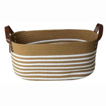 Imagem de Cesto de Fibra Natural e Algodão com Alça Mocca 19x25x41cm 3637 - Para