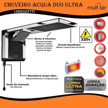 Imagem de Ducha Mod. 7510104 Acqua Duo Lorenzetti Preto e Cromado 220v 7800w