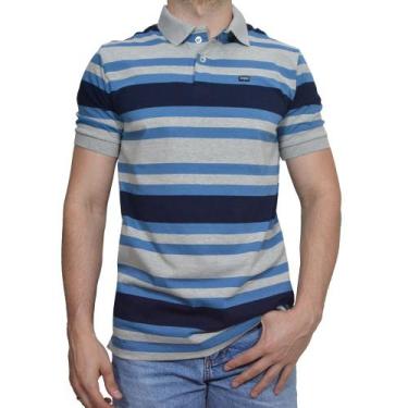 Imagem de Camisa Polo Listrada Masculina Dawson Azul Clara, Azul, Aco, P