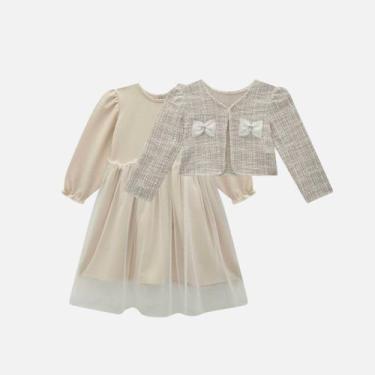 Imagem de Vestido Em Malha Twill Brilho E Tule Com Bolero Em Malha Tweed Brilho 
