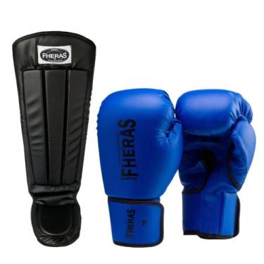 Imagem de Luva para Muay Thai Boxe Fheras Com Caneleira Anatômica Preta, Azul, 1