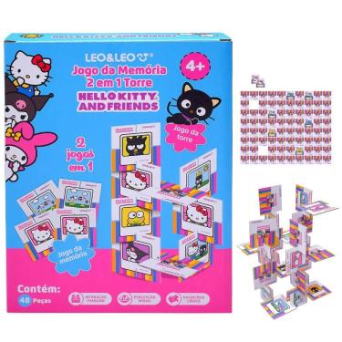 Imagem de Jogo da Memória Infantil 2 em 1 Torre Hello Kitty 48 Peças com Jogo de Empilhar Leo & Leo