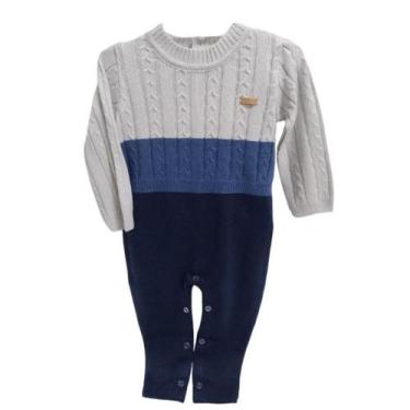 Imagem de Macacão Longo Bebe Menino Malha Tricot Luxo Paraiso Rf 16105, Azul mar