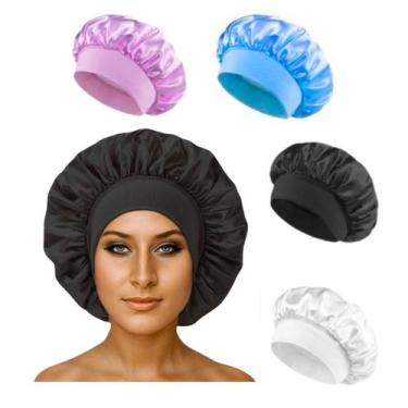 Imagem de Touca De Cetim Anti Frizz Com Faixa Larga Dormir Conforto Tratamento -