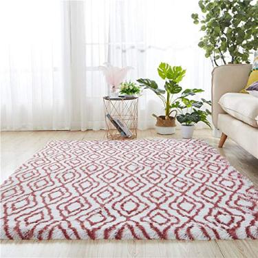 Imagem de Tapetes fofos, macios e ondulados, tapete de pelúcia longo, antiderrapante e lavável para sala de estar, quarto, banheiro, quarto das crianças, tapete de ioga, vermelho, branco, 80160 cm