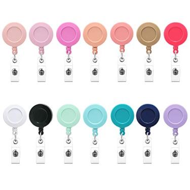 Imagem de Molinete retrátil para crachá da Soleebee 61 cm, suporte para crachá de identificação de enfermeira com clipe giratório de 360°, Pack of 12 - Solid Color