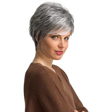 Imagem de Peruca sintética curta sintética reta cinza Bob suave natural ondulado com franja para mulheres brancas cosplay diariamente
