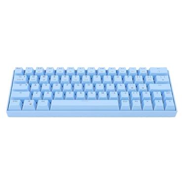 Imagem de Teclado para jogos, 64 teclas 2,4G teclado Bluetooth sem fio tipo C com fio RGB teclado mecânico azul ergonômico retroiluminado com tampa de teclado e cabo de dados (eixo vermelho)