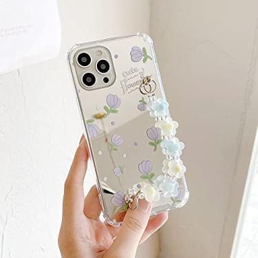 Imagem de Capa de corrente de pulso para iPhone 12 Pro Max XR X XS 7 8 Plus Capas de espelho à prova de choque Capa de suspensão de corrente de flores bonitas para iPhone 13 11, A, para iPhone 13