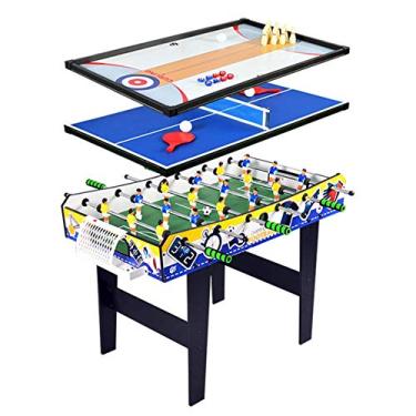 Imagem de Mesa de pebolim de madeira 4 em 1, mesa de combinação multifuncional com boliche Shuffleboard e pingue-pongue, jogo de mesa divertido interno A1055164cm needed