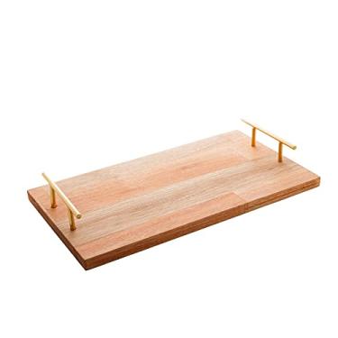 Imagem de BANDEJA MADEIRA COM ALÇA INOX LIPTUS 45x28x7CM DOURADA