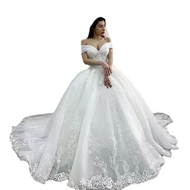 Imagem de Vestidos de casamento para noiva sem mangas renda praia bodycon vestido plus size feminino longo ombro de fora, branco, 12