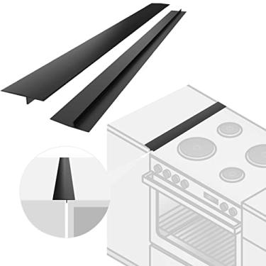 Imagem de Pacote com 2 capas de silicone para balcão, 63,5 cm de comprimento, enchimento de lacuna de balcão de cozinha, selos de enchimento de lacunas longas derramamentos entre balcão, fogão, forno, máquina de lavar e aparelhos de cozinha (preto)