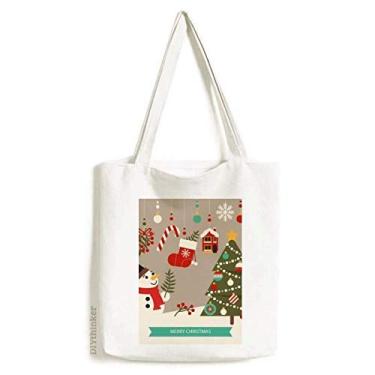 Imagem de Luvas de Natal com boneco de neve para festivais, sacola de lona, bolsa de compras, bolsa casual