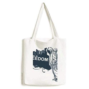 Imagem de Bolsa de lona hip-hop Freedom Religion Angel estampa sacola de compras casual bolsa de mão