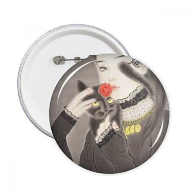 Imagem de Beleza gato preto estilo chinês Aquarela pinos redondos crachá botão decoração roupas presente 5 peças