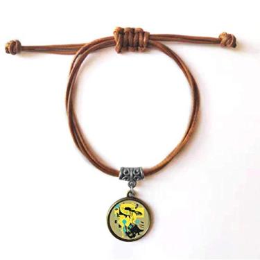 Imagem de DIYthinker Pulseira feminina Graffiti Street amarela azul preta pulseira couro corda escondida presente joia marrom